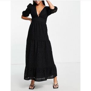 ASOS Black Plunge Eyelet Tiered Midi Dress - US
8 NWT